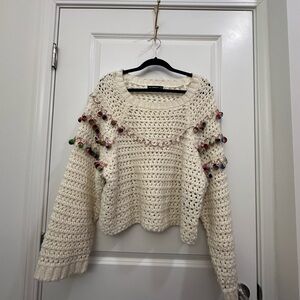 Zara Cream Knit Sweater with Multicolor Details
